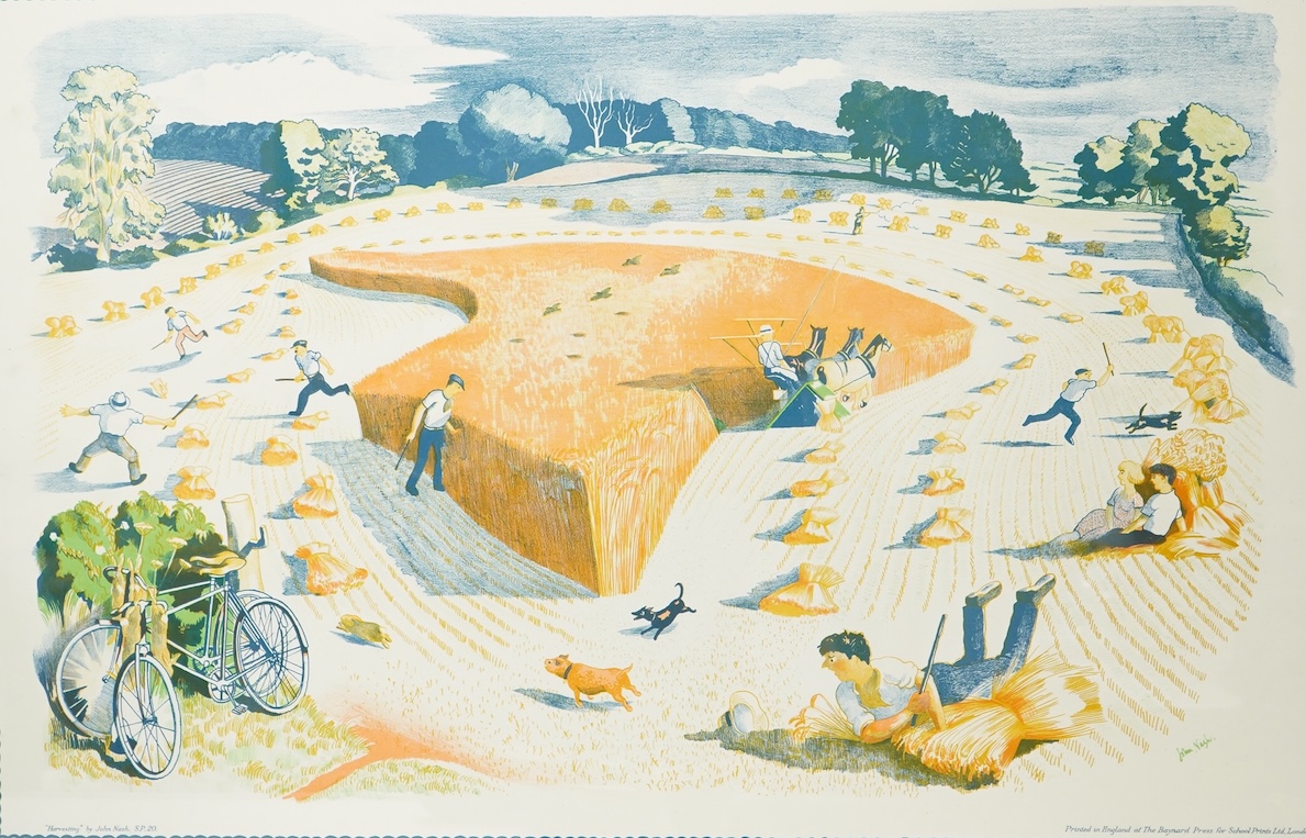 After John Nash CBE RA (1893-1977), 'Harvesting', SP.20, printed in England at the Baynard Press, lithographic school print, 53 x 80cm